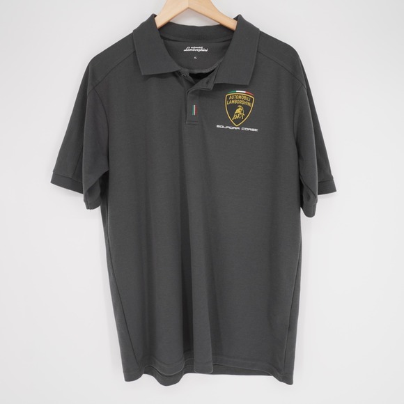 Automobili Lamborghini Squadra Corse Polo Shirt Mens XL Gray Logo Patch Racing